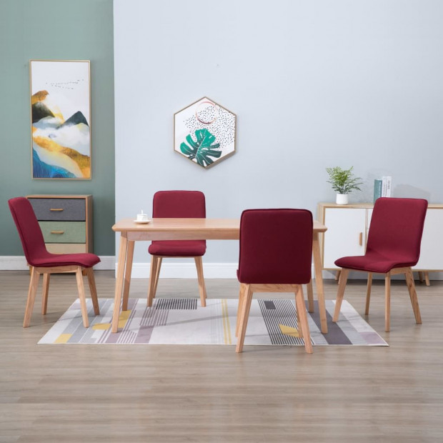 Dining Chairs 4 Pcs Solid Wood Red Fabric Image 2