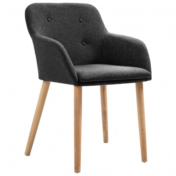 Dining Chairs 2 Pcs Dark Grey Fabric And Solid Oak Wood Image 2