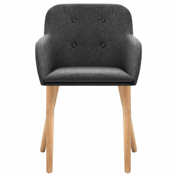 Dining Chairs 2 Pcs Dark Grey Fabric And Solid Oak Wood Image 3