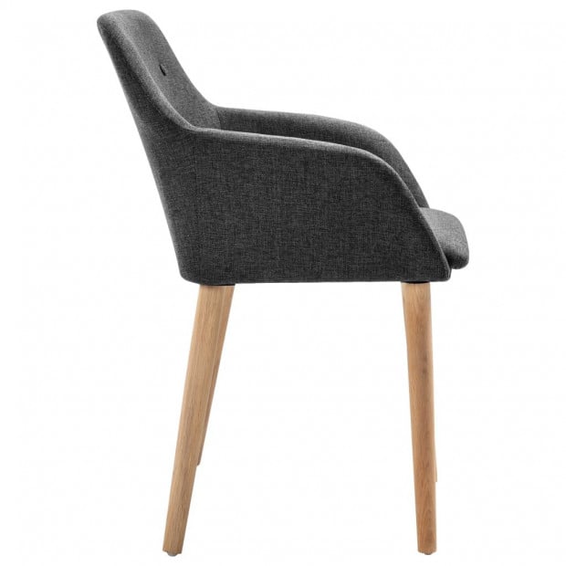 Dining Chairs 2 Pcs Dark Grey Fabric And Solid Oak Wood Image 4