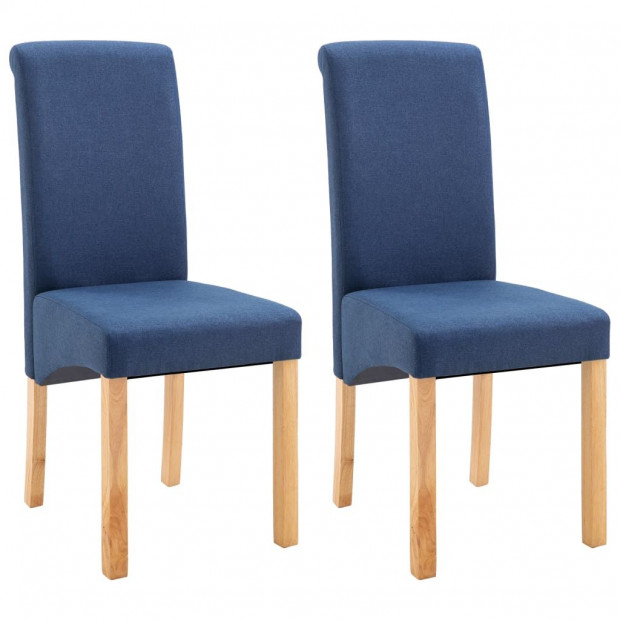 Dining Chairs 2 Pcs Blue Fabric and Wooden Frame