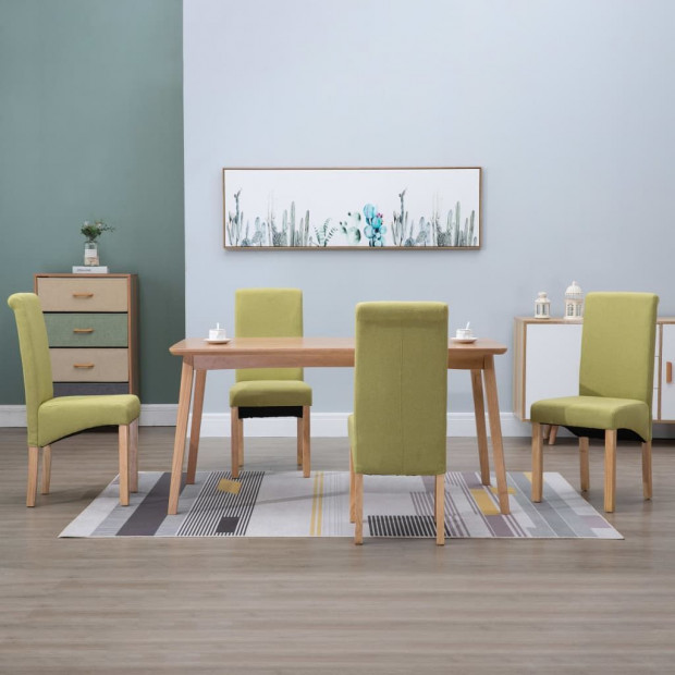 Dining Chairs 4 Pcs Green Fabric and Wooden Frame Image 2