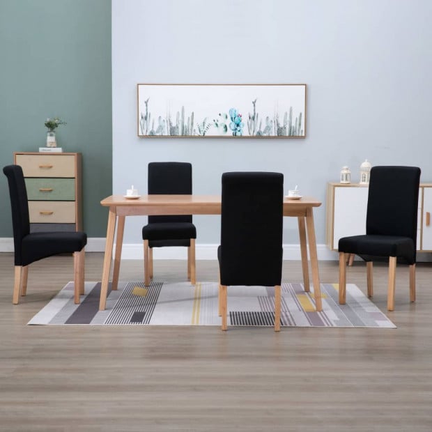 Dining Chairs 4 Pcs Black Fabric and Wooden Frame Image 2
