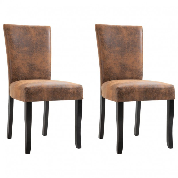 Dining Chairs 2 Pcs Brown Faux Suede Leather
