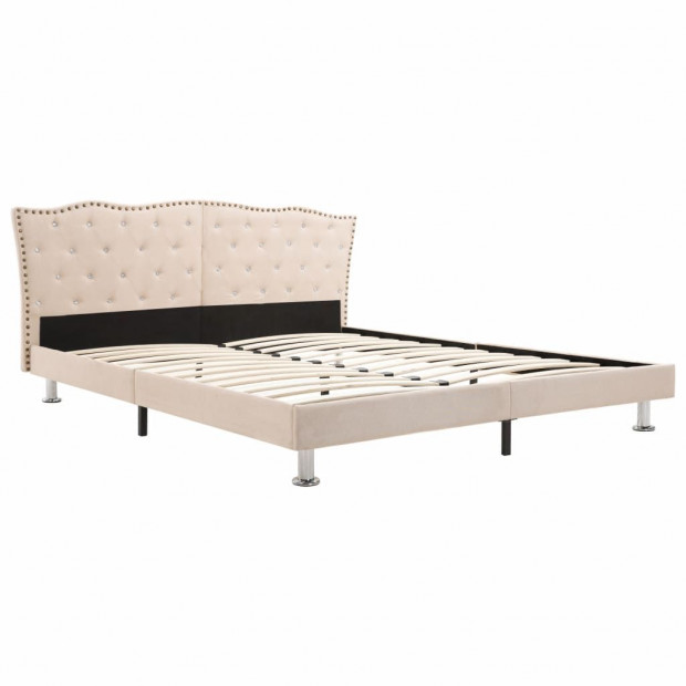 Bed Frame Cream Fabric 137x187 Cm Double Image 2