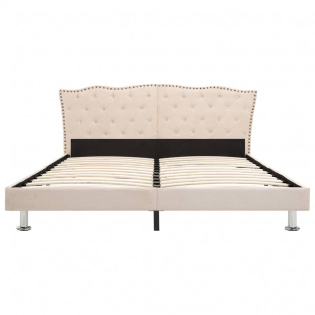 Bed Frame Cream Fabric 137x187 Cm Double Image 3