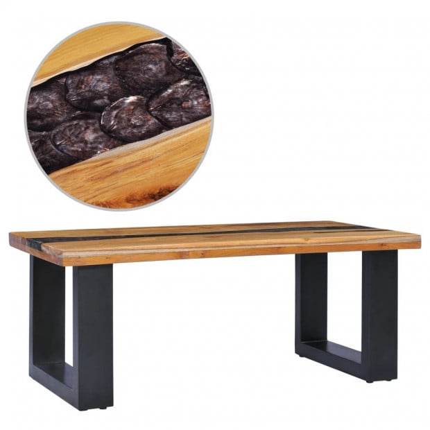 Coffee Table 100x50x40 Cm Solid Teak Wood And Polyresin