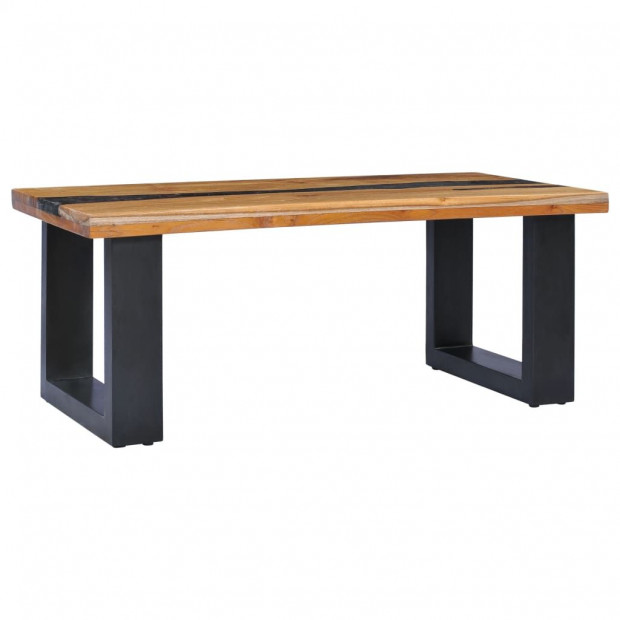 Coffee Table 100x50x40 Cm Solid Teak Wood And Polyresin Image 2