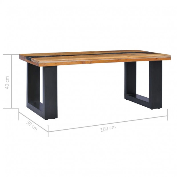 Coffee Table 100x50x40 Cm Solid Teak Wood And Polyresin Image 8