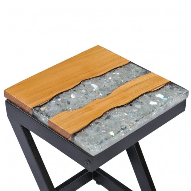 Coffee Table 30x30x50 Cm Solid Teak Wood And Polyresin Image 6