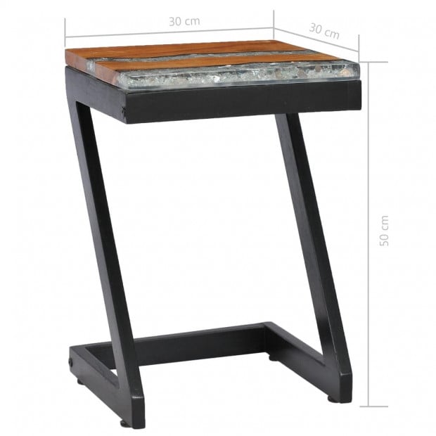Coffee Table 30x30x50 Cm Solid Teak Wood And Polyresin Image 8