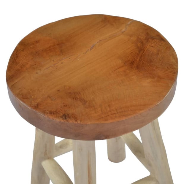 Stool Brown Teak Wood Image 4