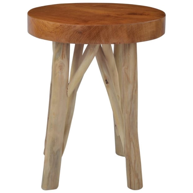 Stool Brown Teak Wood Image 3