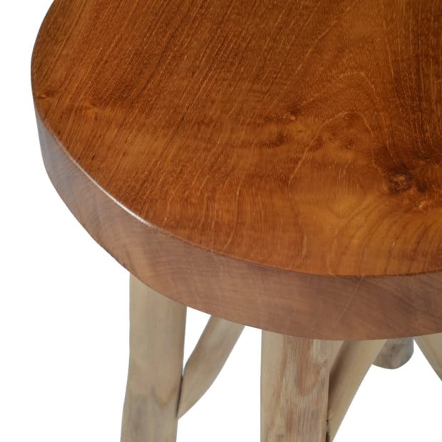 Stool Brown Teak Wood Image 4