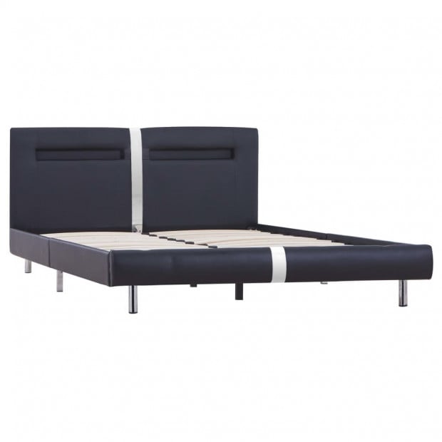 Bed Frame With Led Black Faux Leather Queen Image 3