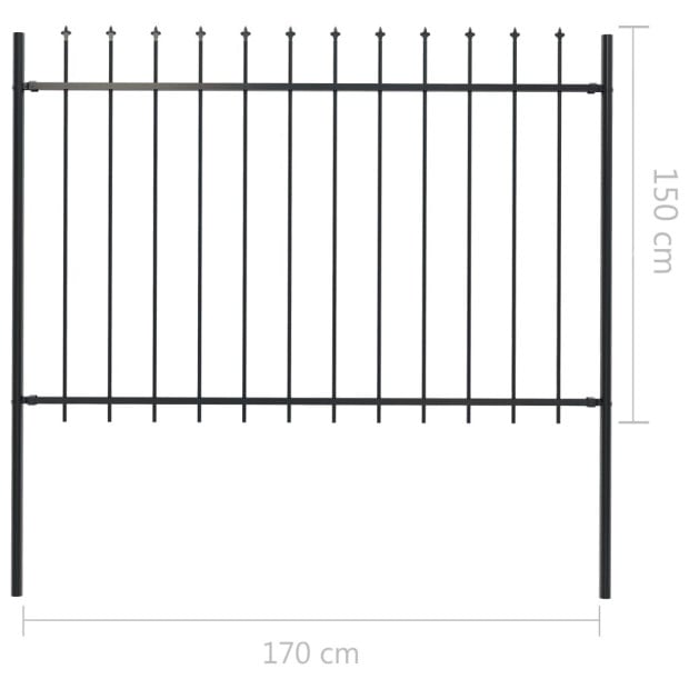 Garden Fence With Spear Top Steel 1.7x1.5 M Black Image 5