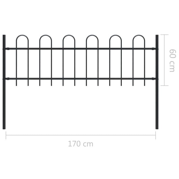 Garden Fence With Hoop Top Steel 1.7x0.6 M Black Image 5