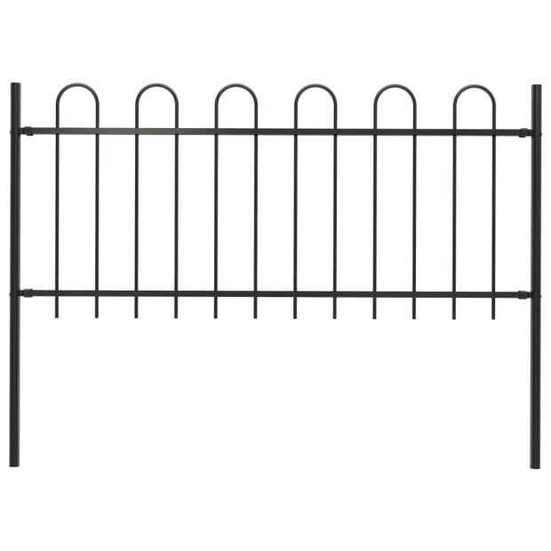 Garden Fence With Hoop Top Steel 1.7x0.8 M Black