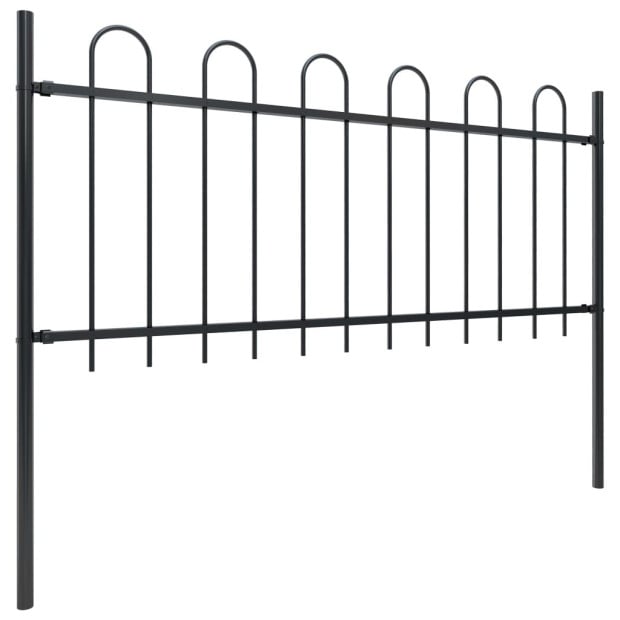 Garden Fence With Hoop Top Steel 1.7x1 M Black Image 2