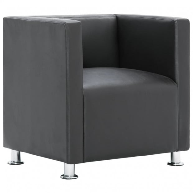 Cube Armchair Grey Faux Leather Image 2