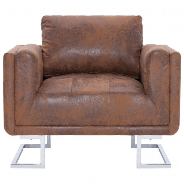 Cube Armchair Brown Faux Suede Leather Image 4