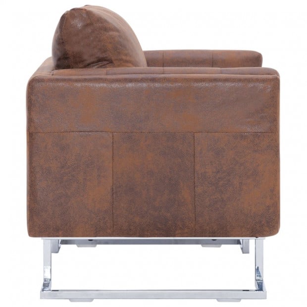 Cube Armchair Brown Faux Suede Leather Image 5