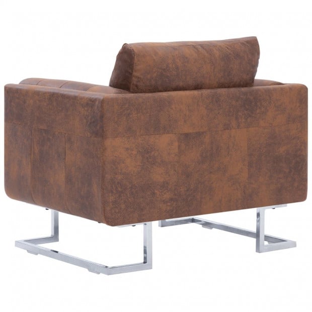 Cube Armchair Brown Faux Suede Leather Image 6