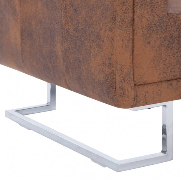 Cube Armchair Brown Faux Suede Leather Image 7