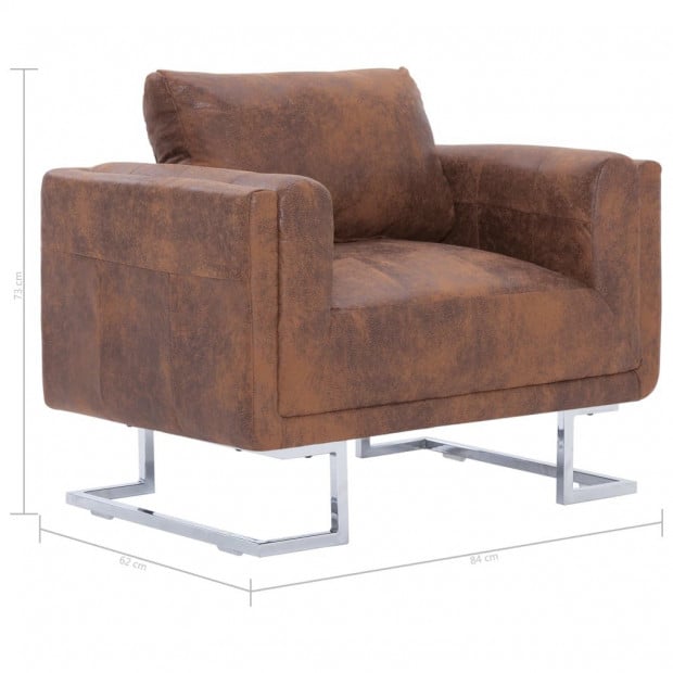 Cube Armchair Brown Faux Suede Leather Image 8