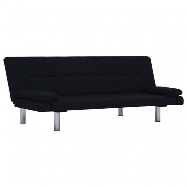Sofa Bed With Two Pillows Black Polyester Image 2