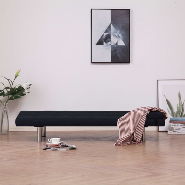 Sofa Bed With Two Pillows Black Polyester Image 3