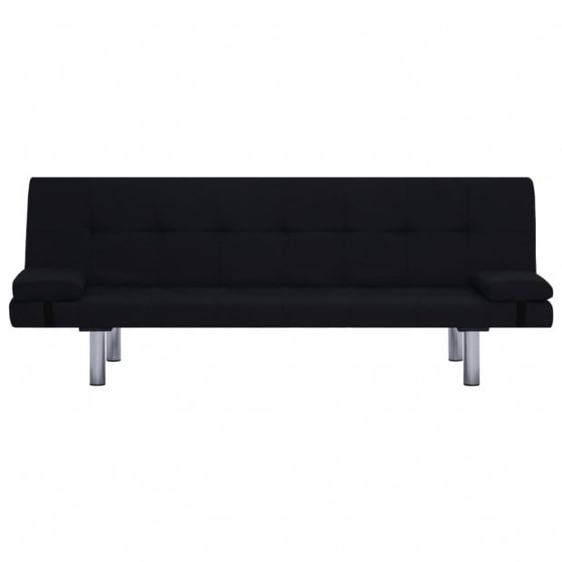 Sofa Bed With Two Pillows Black Polyester Image 6