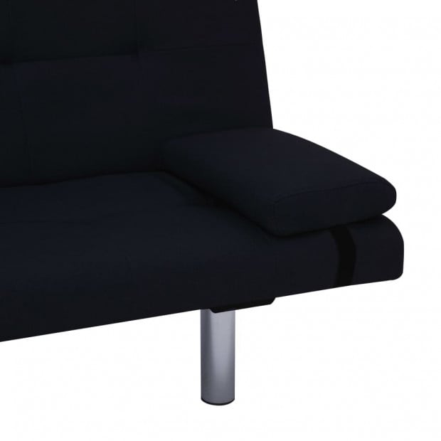 Sofa Bed With Two Pillows Black Polyester Image 10