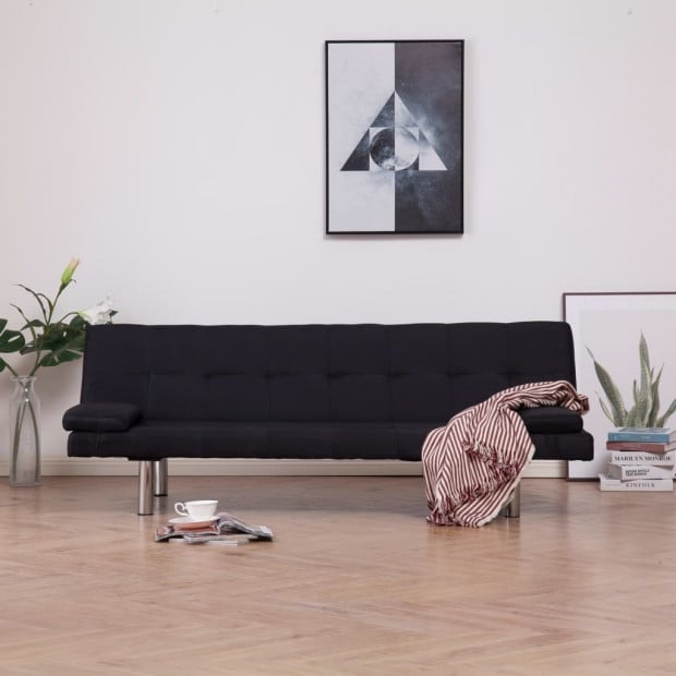 Sofa Bed With Two Pillows Black Polyester