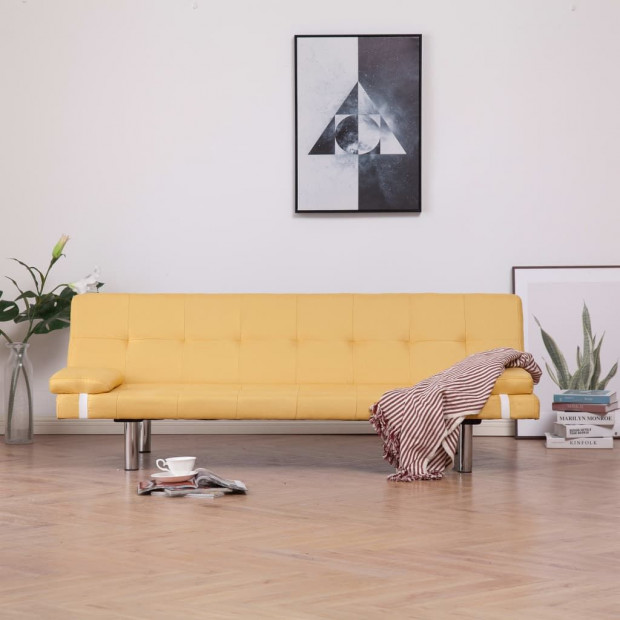 Sofa Bed With Two Pillows Yellow Polyester Image 2