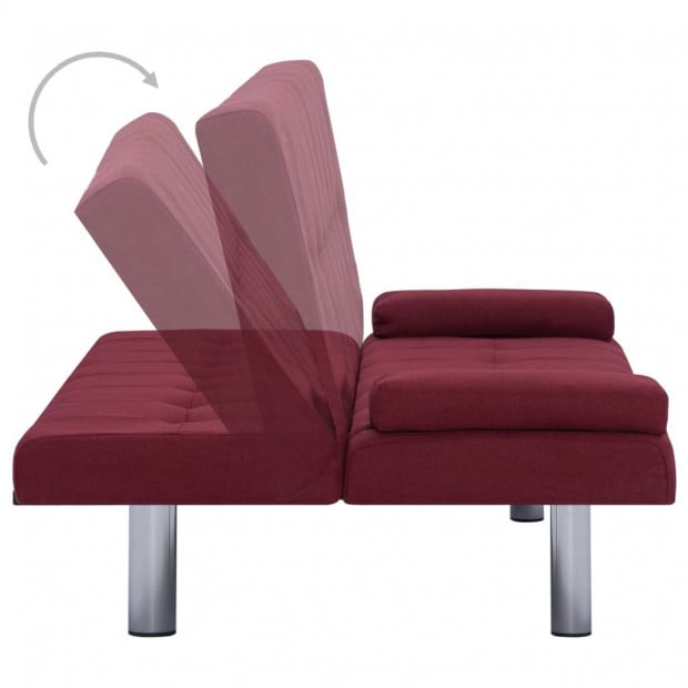 Sofa Bed With Two Pillows Wine Red Polyester Image 5