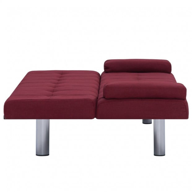 Sofa Bed With Two Pillows Wine Red Polyester Image 9
