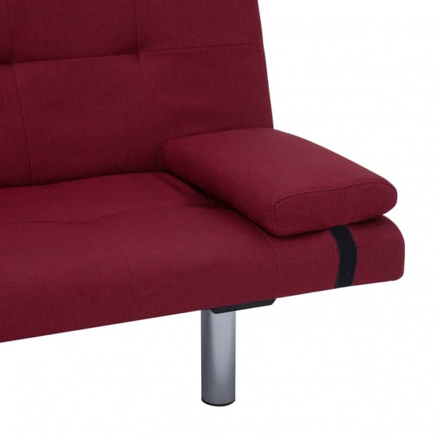 Sofa Bed With Two Pillows Wine Red Polyester Image 10