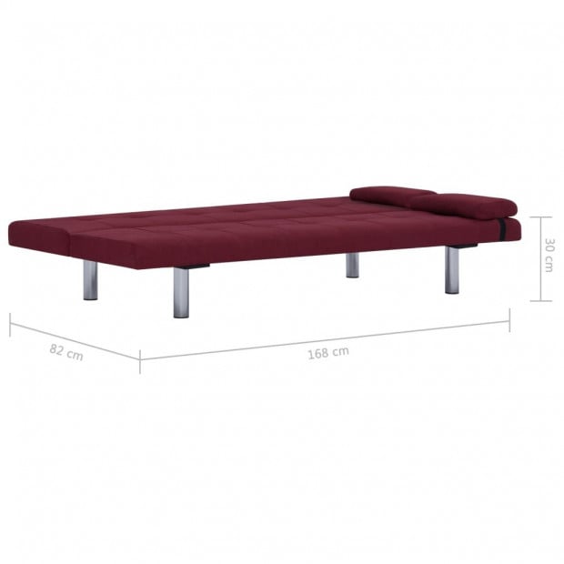 Sofa Bed With Two Pillows Wine Red Polyester Image 11