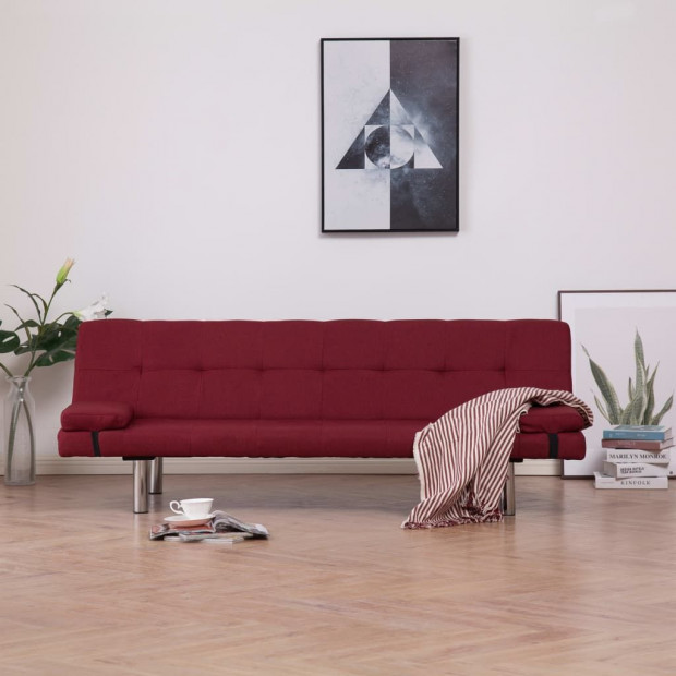 Sofa Bed With Two Pillows Wine Red Polyester Image 2