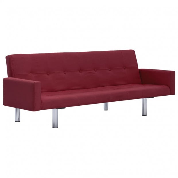 Sofa Bed With Armrest Wine Red Polyester Image 2