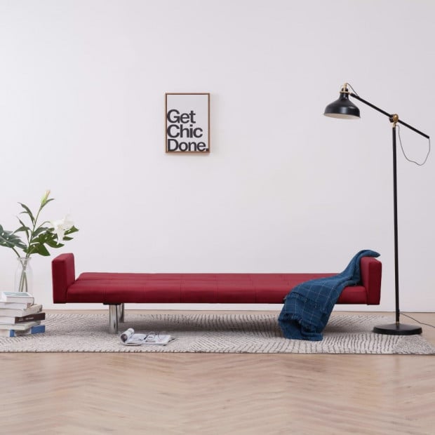 Sofa Bed With Armrest Wine Red Polyester Image 3