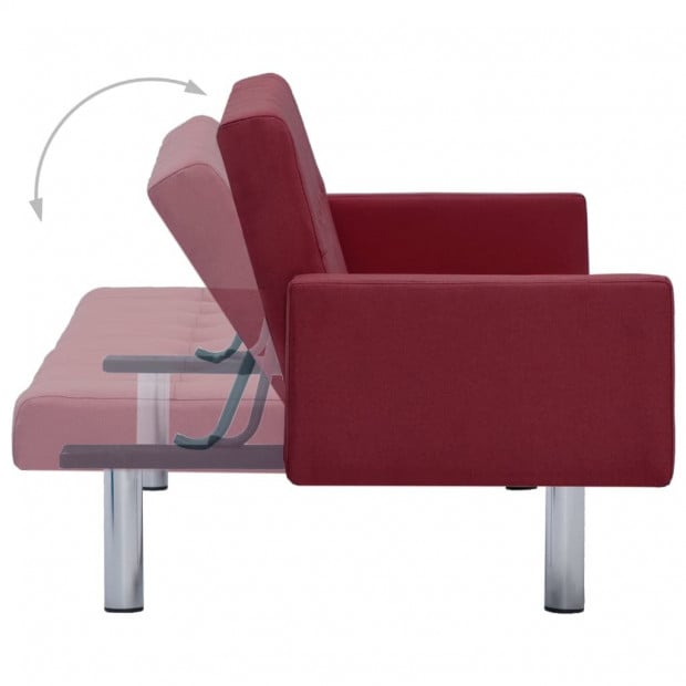 Sofa Bed With Armrest Wine Red Polyester Image 7