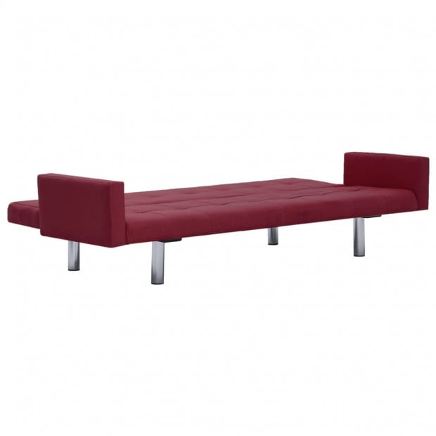 Sofa Bed With Armrest Wine Red Polyester Image 8