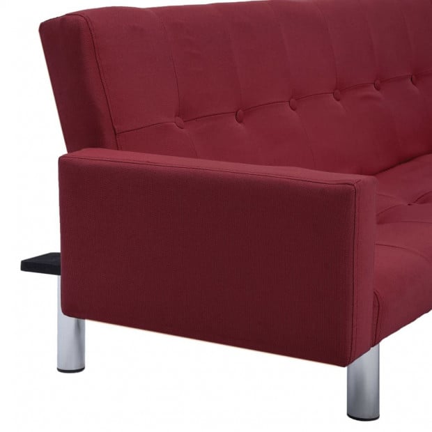 Sofa Bed With Armrest Wine Red Polyester Image 9