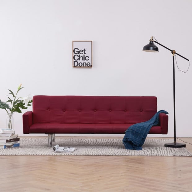 Sofa Bed With Armrest Wine Red Polyester