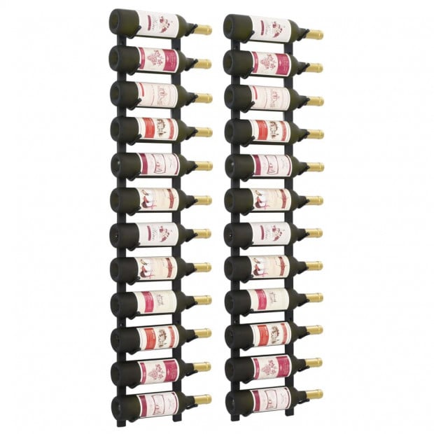 Wall Mounted Wine Racks For 12 Bottles 2 Pcs Black Iron