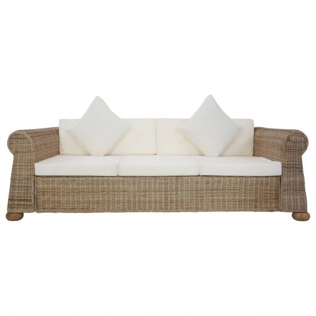 3-seater Sofa With Cushions Natural Rattan Image 3