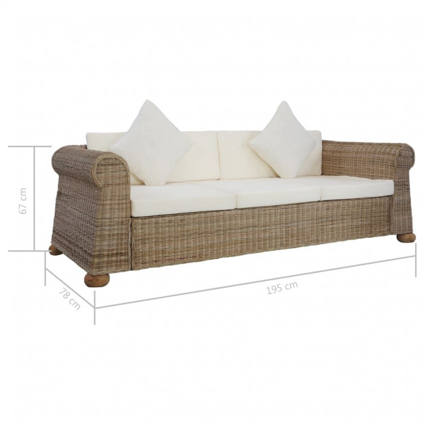 3-seater Sofa With Cushions Natural Rattan Image 8