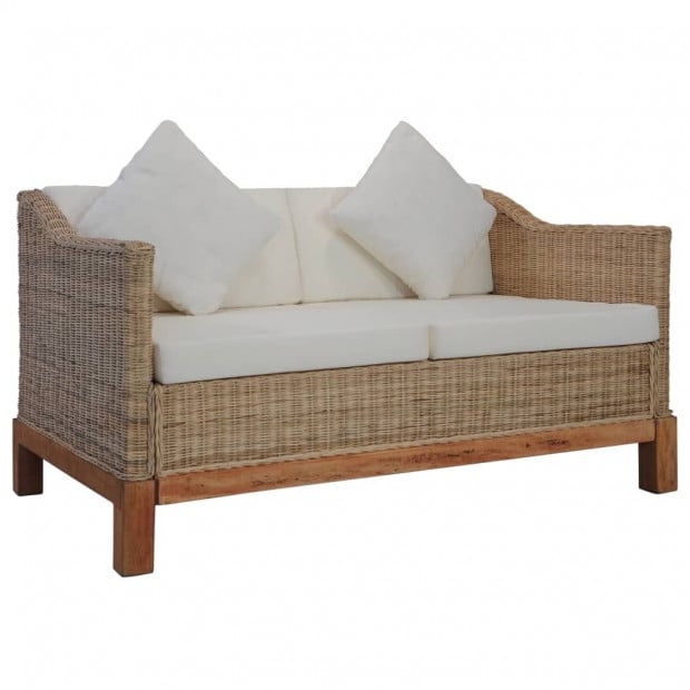 2-seater Sofa With Cushions Natural Rattan